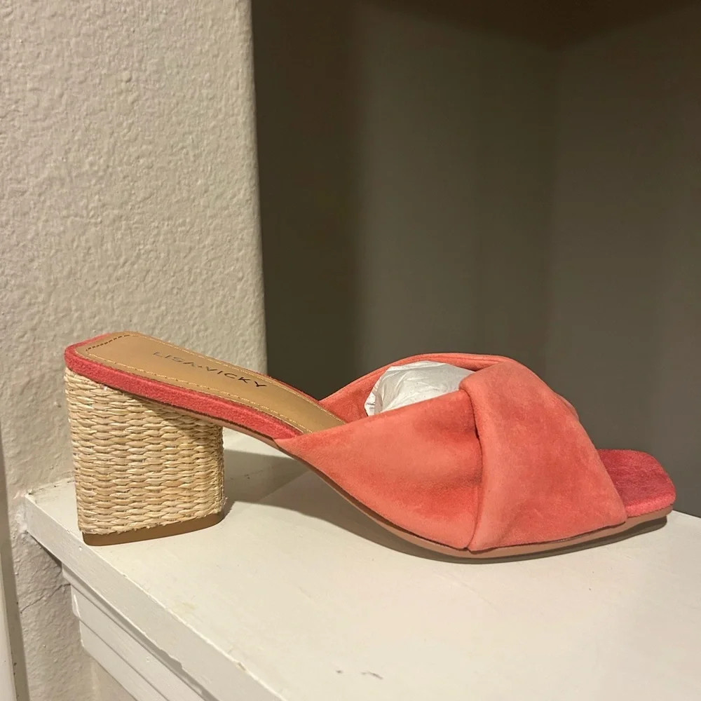 Lisa Vicky IMPRESS Platform Slide Sandals Women's 7 M Sunkissed Suede Block Heel - Picture 2 of 11